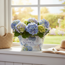 Itens Vaso de metal com alças, em formato de hortênsia, 26×13×14,5cm