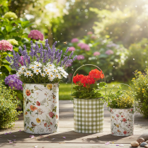 Itens Conjunto de 3 vasos decorativos vintage em metal para plantas, Ø18/15/12cm.