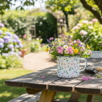 Itens Vaso de plantas esmaltado, copo decorativo com motivos florais, Ø11cm