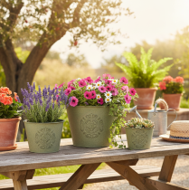 Itens Vaso de metal verde, estilo vintage, Ø22cm–13,5cm, conjunto de 3