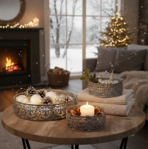 Itens Tigela decorativa de metal, padrão cinza e branco, Ø16/19,5/23,5 cm, conjunto de 3