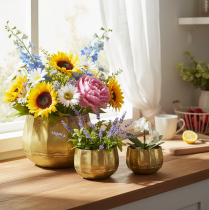 Itens Conjunto de 3 tigelas decorativas em latão, com diâmetros de 22, 18 e 14 cm.