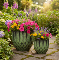 Itens Vaso de flores vintage em metal, verde, Ø14/12cm, conjunto de 2