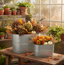 Itens Vaso de plantas com alça, vaso de metal, floreira, prata, marrom, A22/20cm L42/40cm, conjunto de 2