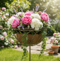 Itens Cesto de jardim em metal, item decorativo em estilo vintage para uso elegante ao ar livre, 95 cm