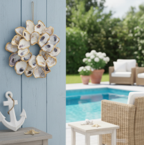 Itens Coroa de conchas de ostra, decoração para casa com tema marítimo, enfeite de parede natural, 12 cm