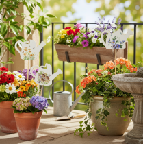 Itens Estacas decorativas em formato de regador para arranjos florais e decoração de varandas, 34 cm, pacote com 12 unidades.