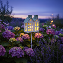 Itens Casinha iluminada em um palito - Decoração aconchegante para um ambiente festivo no jardim e na varanda - 80cm