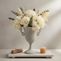 Itens Troféu vintage de metal, cinza, troféu decorativo com alças, estilo antigo, Ø20,5cm A26,5cm, para decoração de mesa e como vaso de plantas.