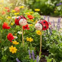 Itens Estacas de jardim em formato de joaninha, decoração para primavera e verão, enfeite de flores, 31 cm, 4 peças