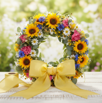 Itens Fita para coroa de flores em moiré, amarela com detalhes dourados, 125 mm x 25 m - Fita de luto de alta qualidade, fita decorativa, fita para laço.