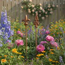 Itens Estaca de jardim rústica com lírio decorativo em estilo antigo para uso externo, 60 cm, 2 unidades.