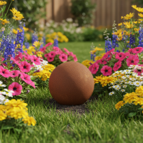 Itens Esfera decorativa cor ferrugem para jardim rústico, 14 cm, 2 peças