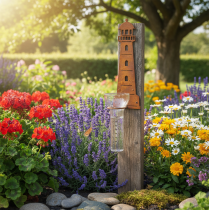 Itens Pluviômetro com aparência de farol enferrujado – Pluviômetro decorativo para jardim e cerca, 41 cm, cor ferrugem.