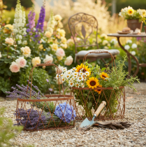 Itens Cesto oval de arame com alça, decoração de jardim, acabamento enferrujado, 30/25 cm, conjunto de 2