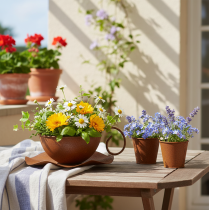Itens Vaso para plantas com pires, acabamento ferrugem, Ø19,5cm, A8cm