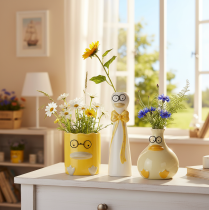 Itens Conjunto de 3 Figuras de Cerâmica Pato com Óculos - Decoração Primavera/Verão 25cm