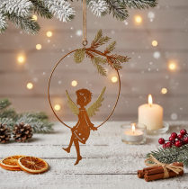 Itens Anel decorativo de anjo, metal, acabamento enferrujado, decoração de Natal, 23,5 x 16,5 cm, conjunto de 3 peças.