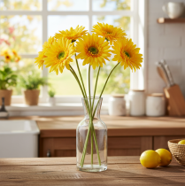 Itens Flores artificiais de gérbera, amarelo ensolarado, flor de jardim, 47 cm, 6 peças