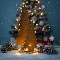 Itens Lanterna de Natal em metal com acabamento rústico, 46 cm de altura, 25,5 cm de largura.