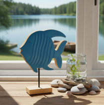 Itens Estatueta de peixe em madeira, decoração marítima, peça decorativa de mesa feita à mão para sala de estar, 22 cm