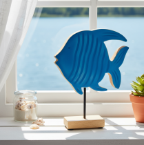 Itens Estatueta de peixe em madeira, decoração marítima, peça decorativa de mesa feita à mão para sala de estar, 22 cm