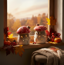 Itens Casa de Cogumelo com Farol, Figura Decorativa de Amanita muscaria com Chaminé, 10cm, 2 peças