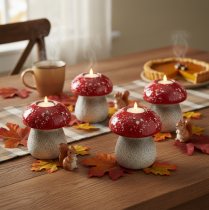 Itens Cogumelo decorativo, amanita muscaria, suporte para vela tealight para decoração de mesa, 9 cm