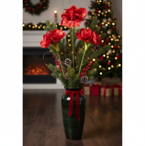 Itens Flor artificial de amarílis vermelha, com haste longa, para vaso e arranjos, 77 cm.