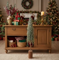 Itens Árvore de Natal artificial com base, efeito fosco, para decoração de inverno, 90 cm