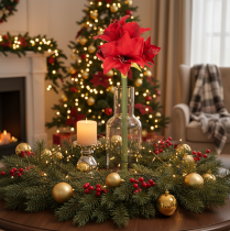 Itens Flor artificial de amarílis vermelha com haste, decoração floral para o Natal, 50 cm