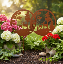 Itens Estaca de jardim, cor ferrugem, redonda, silhueta de veado, decoração de floresta, 53 cm, 2 peças
