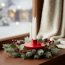 Itens Castiçais compactos de metal vermelho para velas cônicas de 10 cm, 2 peças.