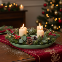 Itens Prato para vela Coroa do Advento verde com quatro suportes para velas de 24 cm