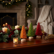 Itens Árvore de Natal artificial com base de madeira, pequena, 16 cm, 6 peças