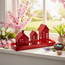 Itens Conjunto de 1 porta-velas de metal vermelho com bandeja, 35 cm, 1 unidade.