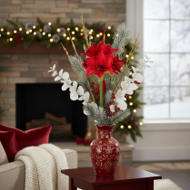 Itens Flor artificial de amarílis vermelha com haste, decoração floral para o Natal, 50 cm