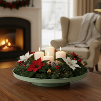 Itens Prato decorativo redondo verde com suporte para arranjo de mesa, 30 cm