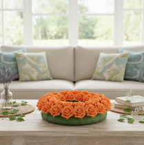 Itens Rosa artificial laranja, flor de 5 cm, individual, pacote com 100 unidades.