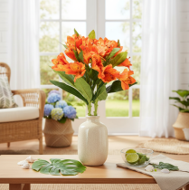 Itens Flor artificial de Alstroeméria laranja, arranjo decorativo artificial, 75 cm, 3 peças.