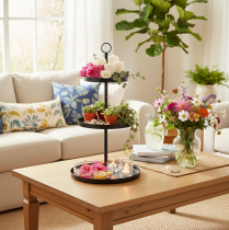 Itens Suporte de servir redondo de metal com três níveis para decoração de mesa em vários níveis, 61 cm