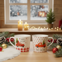 Itens Caneca de Natal com carro e árvore de Natal, canecas de cerâmica, 10 cm, conjunto com 2 unidades