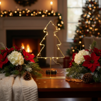 Itens Silhueta de árvore de Natal com 60 LEDs brancos quentes para decoração de mesa em ambientes internos, 37 cm