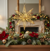 Itens Estrela decorativa de LED feita de arame para pendurar, 20 LEDs, branco quente, para uso interno, 22 cm
