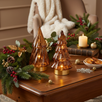Itens Árvore de Natal de vidro com luzes LED para decoração de interiores, funciona a pilhas, 13 cm, 2 peças.