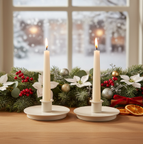 Itens Castiçais redondos cor creme para velas finas, decoração de mesa, 10 cm, 2 peças