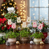 Itens Enfeite decorativo de porquinho com flor, madeira, 31 cm, 16 peças
