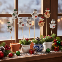 Itens Estacas de madeira em formato de boneco de neve para decoração de flores, Natal, 31 cm, 12 peças