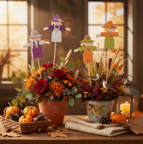 Itens Decorações de espantalho de madeira, cores sortidas, 30 cm, 12 peças