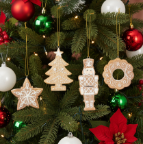 Itens Enfeites de Natal, estilo biscoito de gengibre, com aparência de glacê, quebra-nozes, estrela, árvore, guirlanda, 6 cm, 4 peças